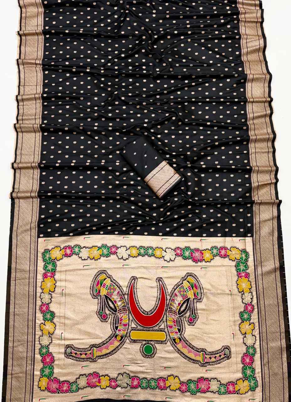 RAJMATA SOFT PAITHANI SILK ZARI MEENAKARI WEAVING SAREE AT WHOLESALE PRICE  
