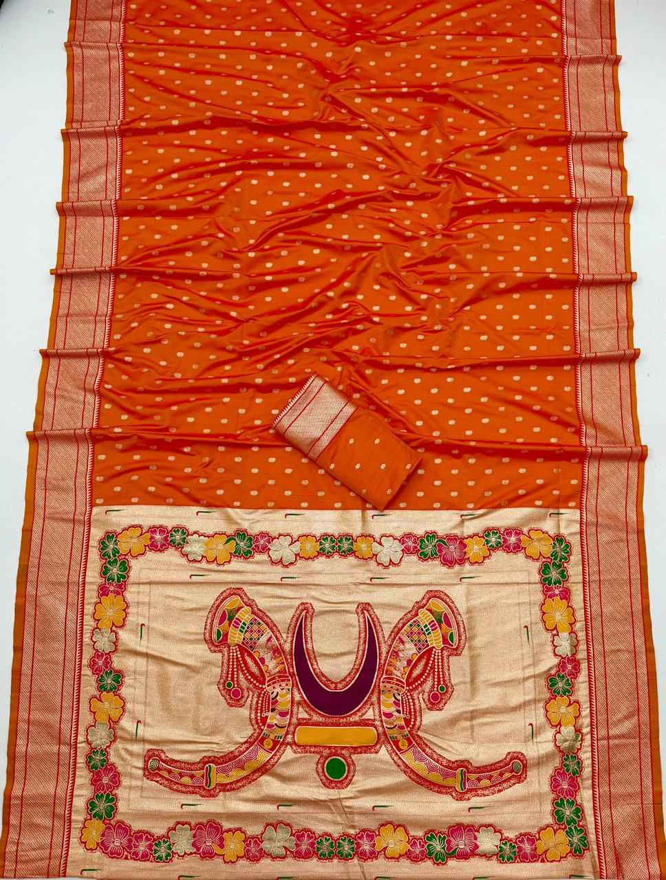 RAJMATA SOFT PAITHANI SILK ZARI MEENAKARI WEAVING SAREE AT WHOLESALE PRICE  