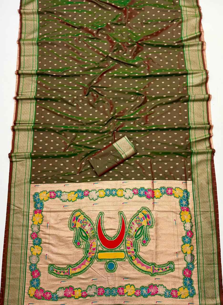 RAJMATA SOFT PAITHANI SILK ZARI MEENAKARI WEAVING SAREE AT WHOLESALE PRICE  