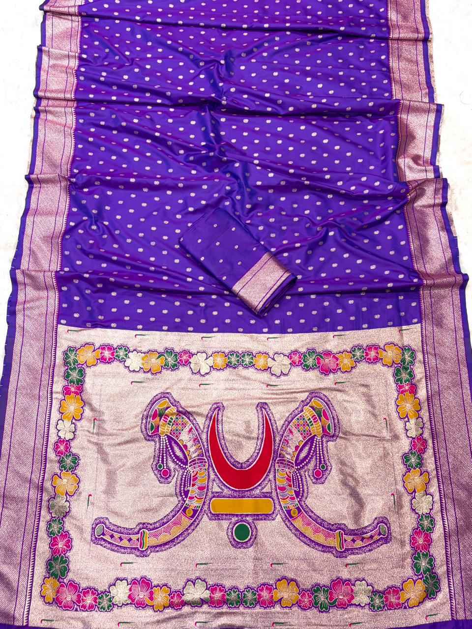 RAJMATA SOFT PAITHANI SILK ZARI MEENAKARI WEAVING SAREE AT WHOLESALE PRICE  
