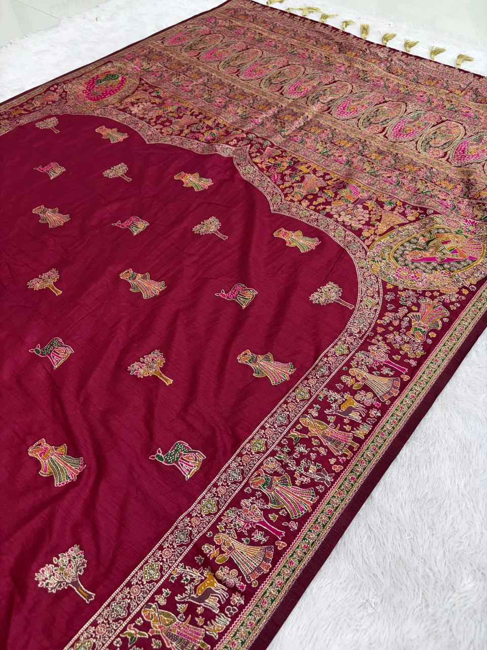 PURE SOFT RAJWADI PASHMINA SILK KASHMIRI THREAD ZARI WEAVING SAREE 1 AT WHOLESALE PRICE