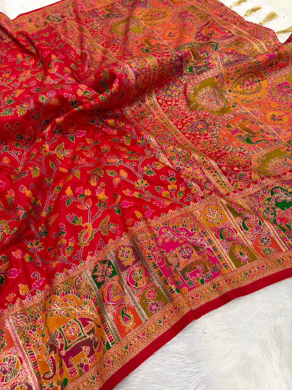 PURE SOFT RAJWADI PASHMINA SILK KASHMIRI THREAD ZARI WEAVING SAREE 2 AT WHOLESALE PRICE