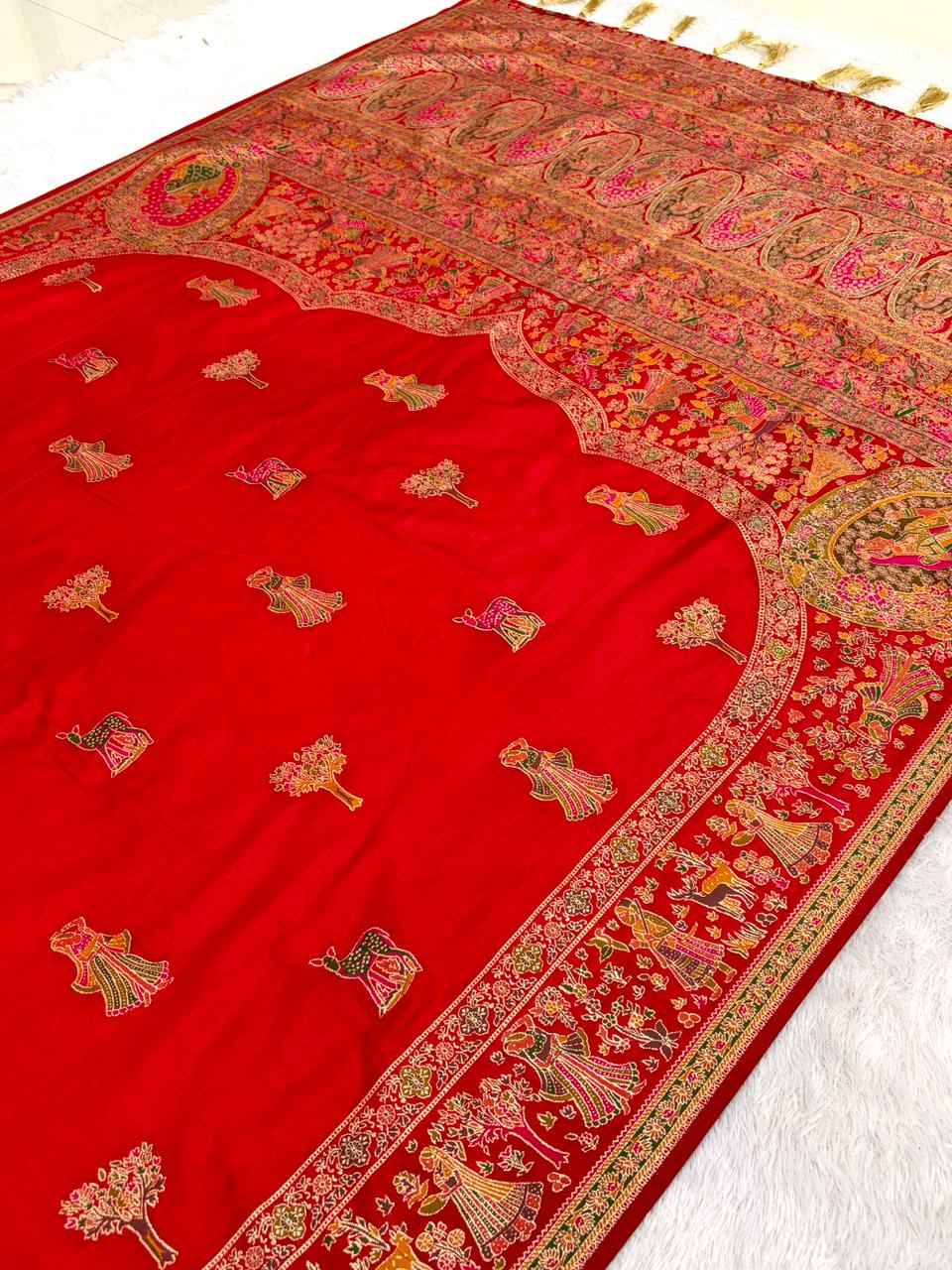 PURE SOFT RAJWADI PASHMINA SILK KASHMIRI THREAD ZARI WEAVING SAREE 1 AT WHOLESALE PRICE