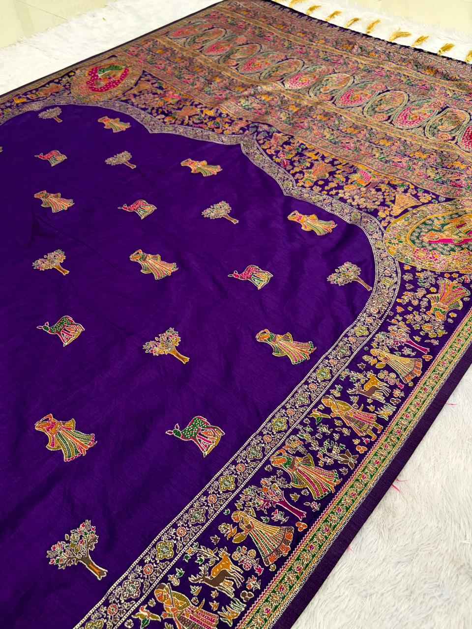 PURE SOFT RAJWADI PASHMINA SILK KASHMIRI THREAD ZARI WEAVING SAREE 1 AT WHOLESALE PRICE