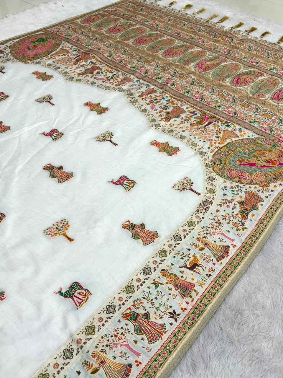 PURE SOFT RAJWADI PASHMINA SILK KASHMIRI THREAD ZARI WEAVING SAREE 1 AT WHOLESALE PRICE