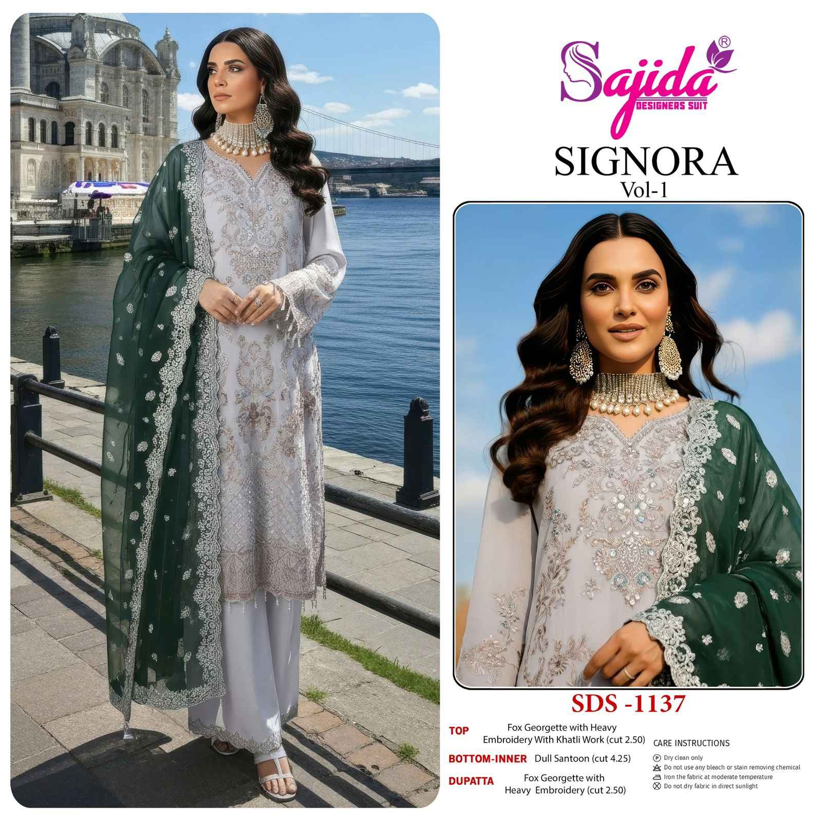 SAJIDA SIGNORA VOL-1 GEORGETTE HEAVY EMBROIDERED PAKISTANI DRESS MATERIAL AT WHOLESALE PRICE