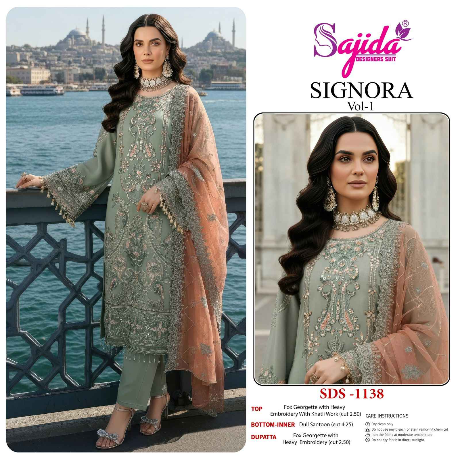 SAJIDA SIGNORA VOL-1 GEORGETTE HEAVY EMBROIDERED PAKISTANI DRESS MATERIAL AT WHOLESALE PRICE