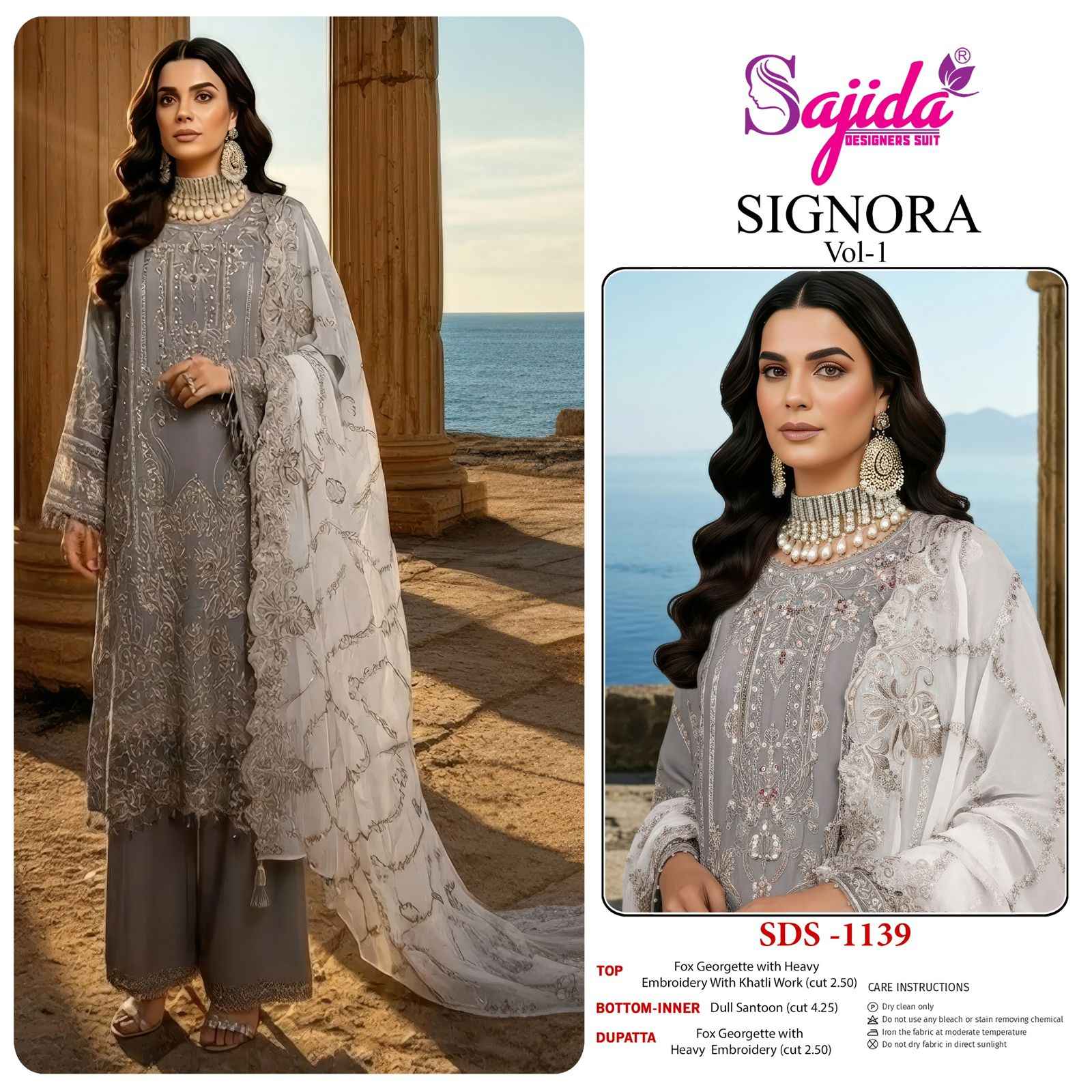 SAJIDA SIGNORA VOL-1 GEORGETTE HEAVY EMBROIDERED PAKISTANI DRESS MATERIAL AT WHOLESALE PRICE
