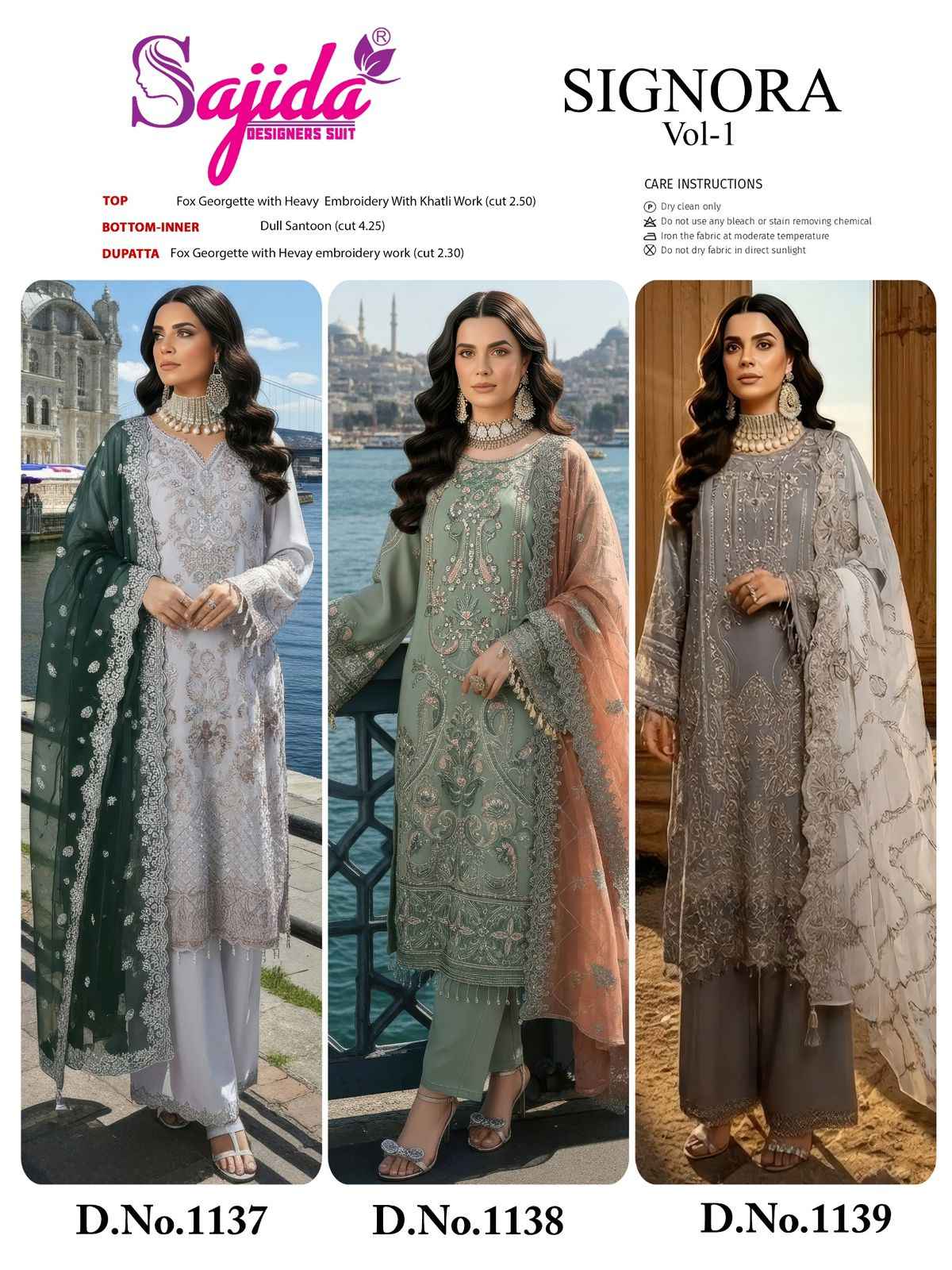 SAJIDA SIGNORA VOL-1 GEORGETTE HEAVY EMBROIDERED PAKISTANI DRESS MATERIAL AT WHOLESALE PRICE