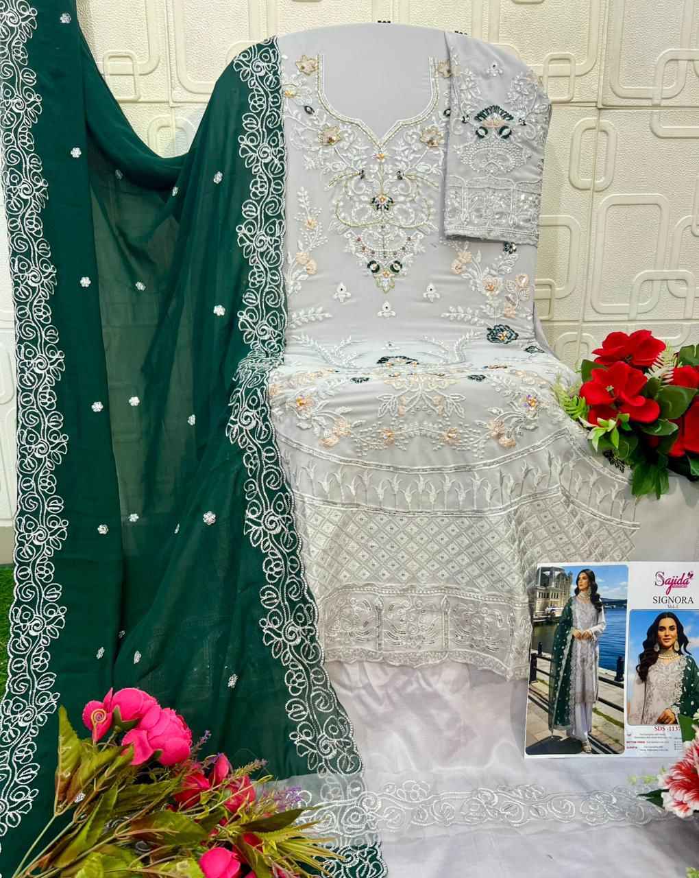 SAJIDA SIGNORA VOL-1 GEORGETTE HEAVY EMBROIDERED PAKISTANI DRESS MATERIAL AT WHOLESALE PRICE