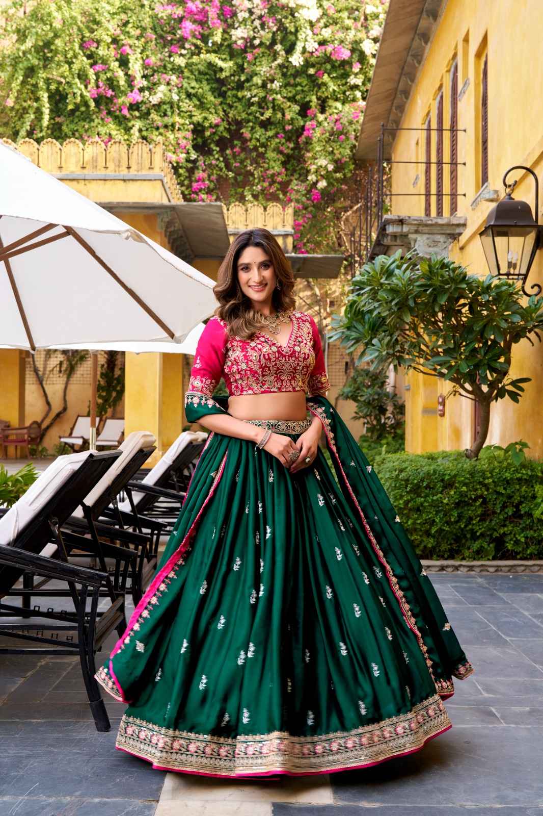 SATIN SILK SEQUINS AND THREAD EMBROIDERY WORK LEHENGA CHOLI AT WHOLESALE PRICE
