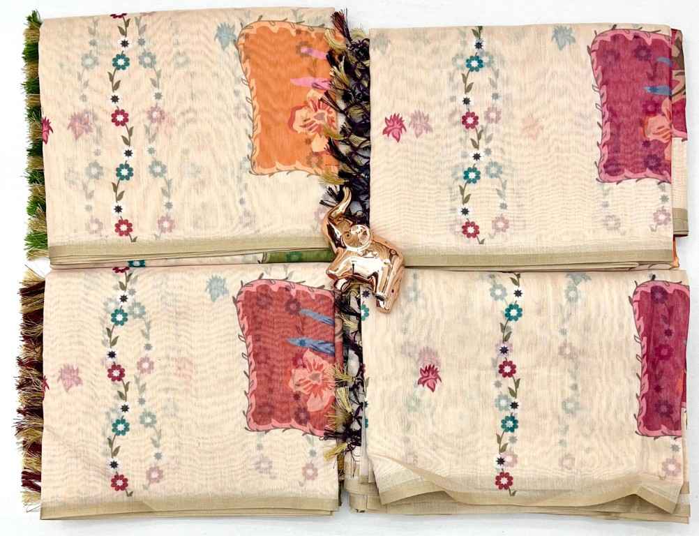 SOFT CHANDRI LENIN FLORAL DIGITAL PRINTED SAREE AT WHOLESALE PRICE 