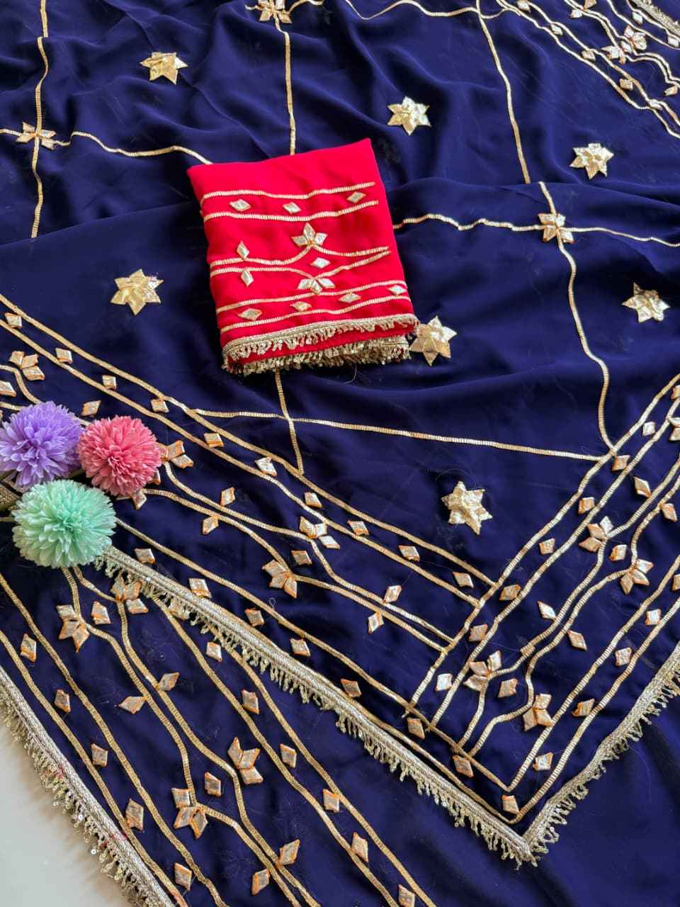  SOFT GEORGETTE HEAVY KACHHI GOTA WORK SAREE AT WHOLESALE PRICE   