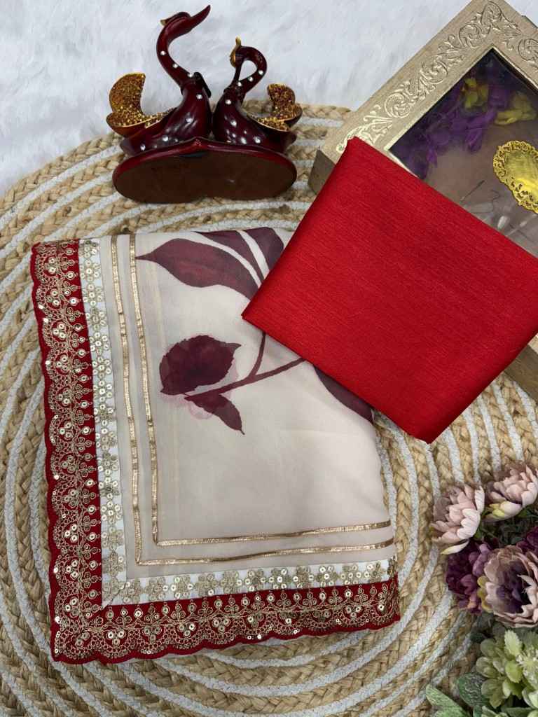 SOFT GEORGETTE FLORAL PRINT WITH GOTA PATTI LACE BORDER SAREE AT WHOLESALE PRICE 