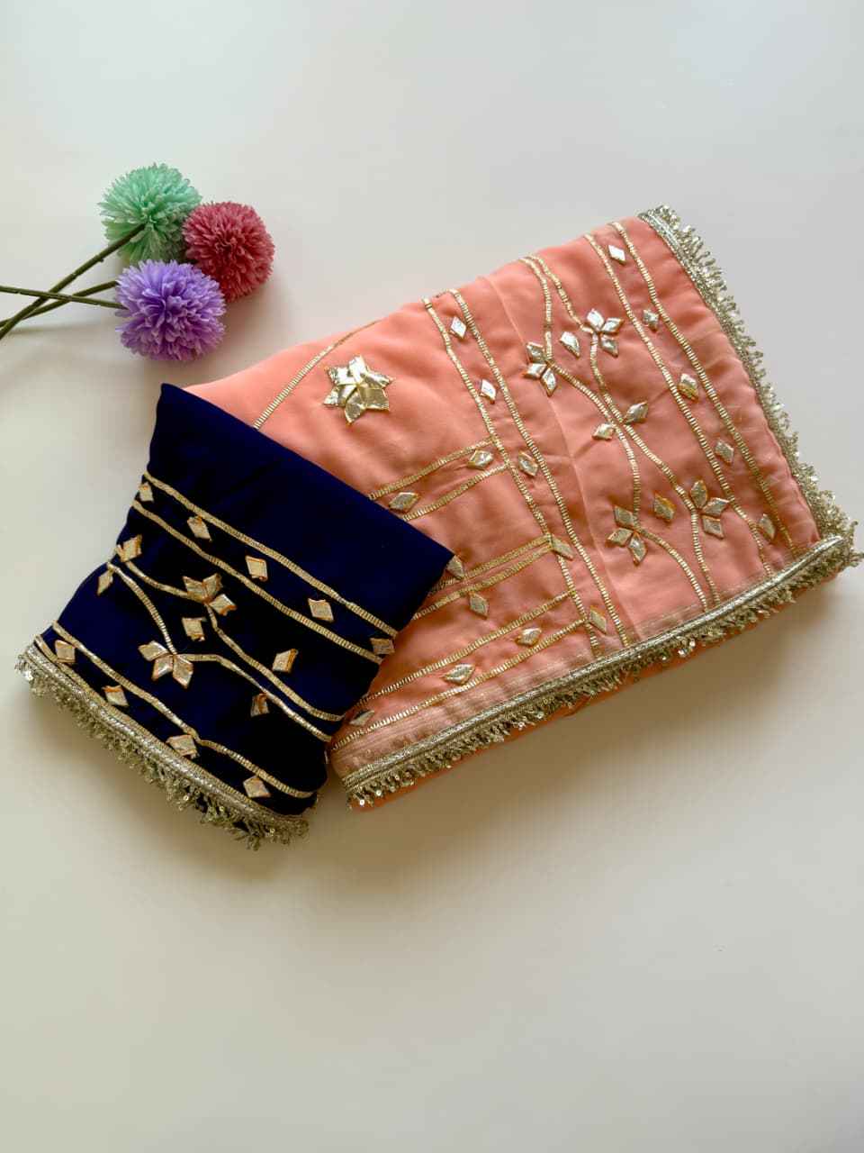  SOFT GEORGETTE HEAVY KACHHI GOTA WORK SAREE AT WHOLESALE PRICE   