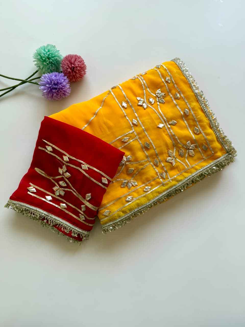  SOFT GEORGETTE HEAVY KACHHI GOTA WORK SAREE AT WHOLESALE PRICE   