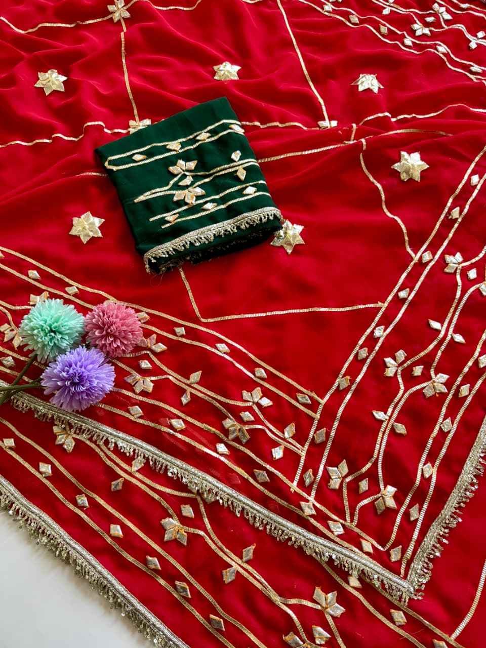  SOFT GEORGETTE HEAVY KACHHI GOTA WORK SAREE AT WHOLESALE PRICE   