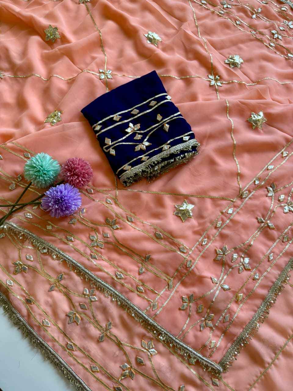  SOFT GEORGETTE HEAVY KACHHI GOTA WORK SAREE AT WHOLESALE PRICE   