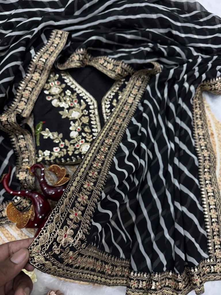 SOFT GEORGETTE LERIYA PRINT SEQUANCE CORDING EMBROIDERY WORK SAREE AT WHOLESALE PRICE  