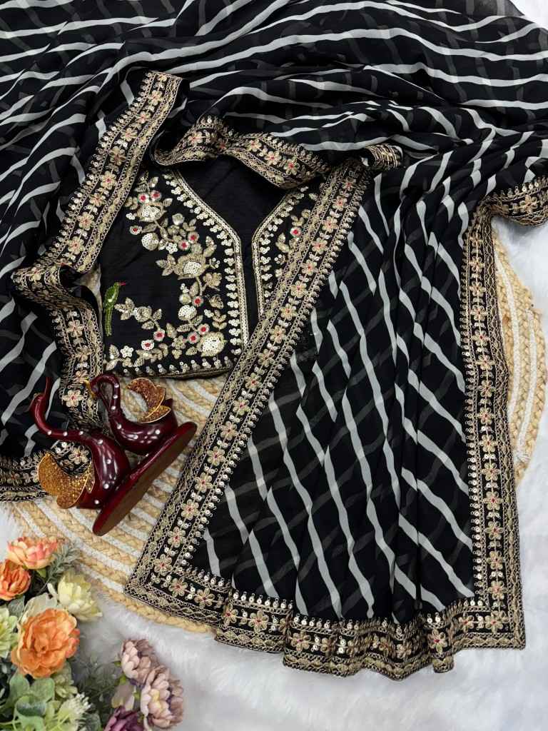 SOFT GEORGETTE LERIYA PRINT SEQUANCE CORDING EMBROIDERY WORK SAREE AT WHOLESALE PRICE  
