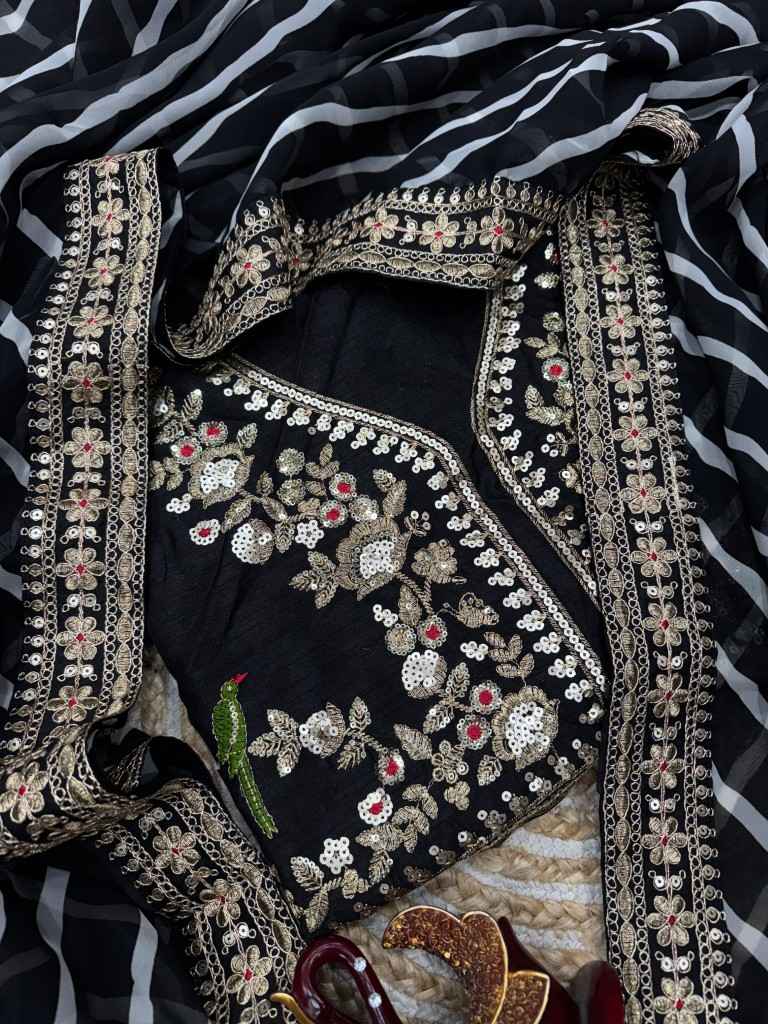 SOFT GEORGETTE LERIYA PRINT SEQUANCE CORDING EMBROIDERY WORK SAREE AT WHOLESALE PRICE  