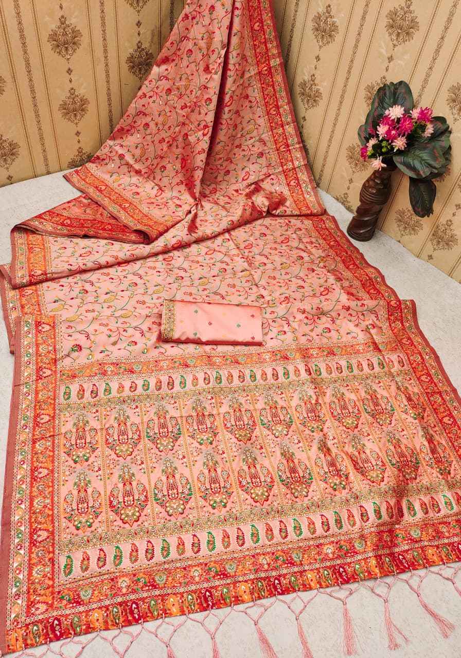 SOFT KASHMIRI PASHMINA SILK MEENA WEAVING SAREE AT WHOLESALE PRICE 