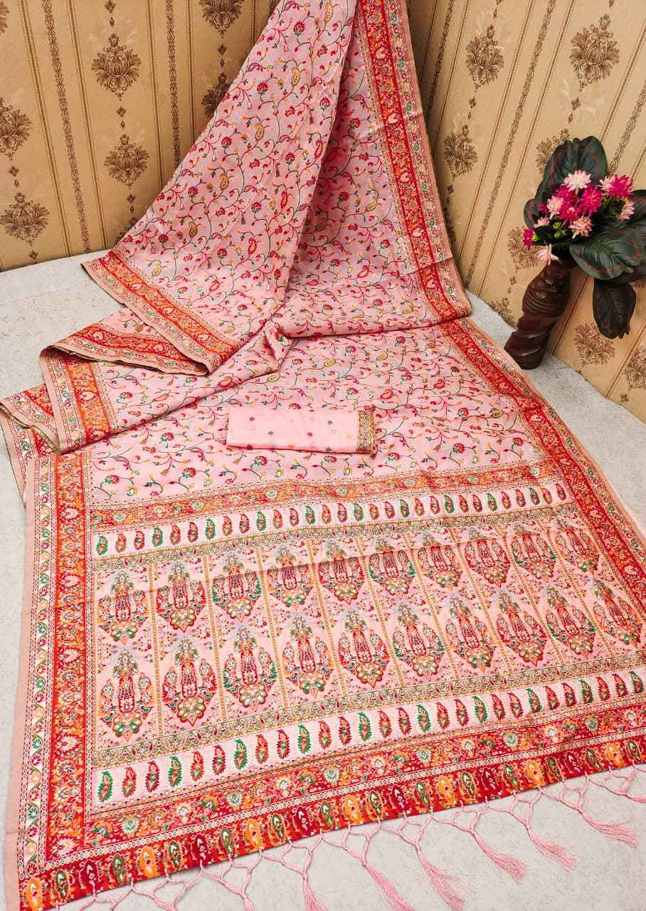 SOFT KASHMIRI PASHMINA SILK MEENA WEAVING SAREE AT WHOLESALE PRICE 