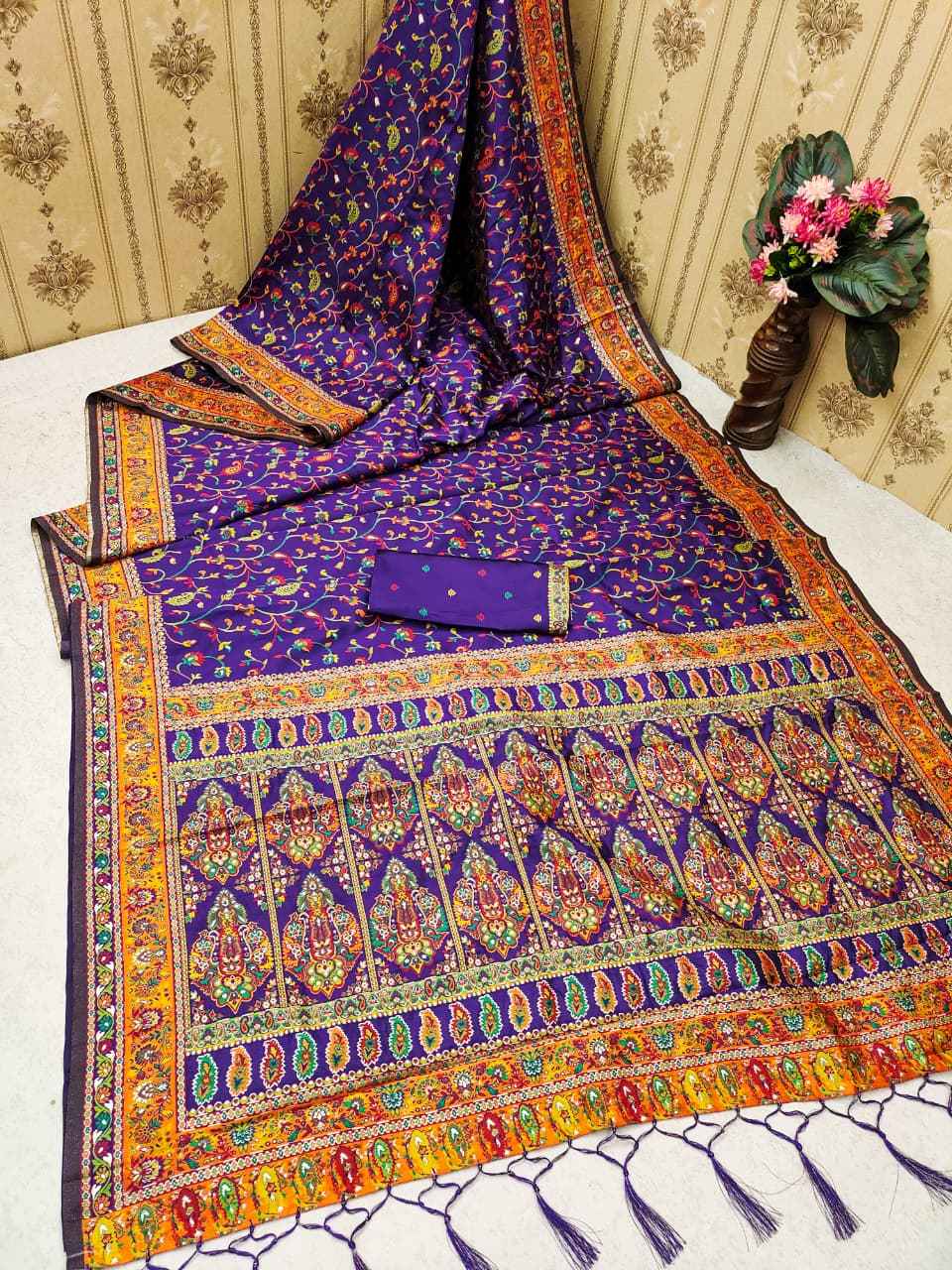 SOFT KASHMIRI PASHMINA SILK MEENA WEAVING SAREE AT WHOLESALE PRICE 