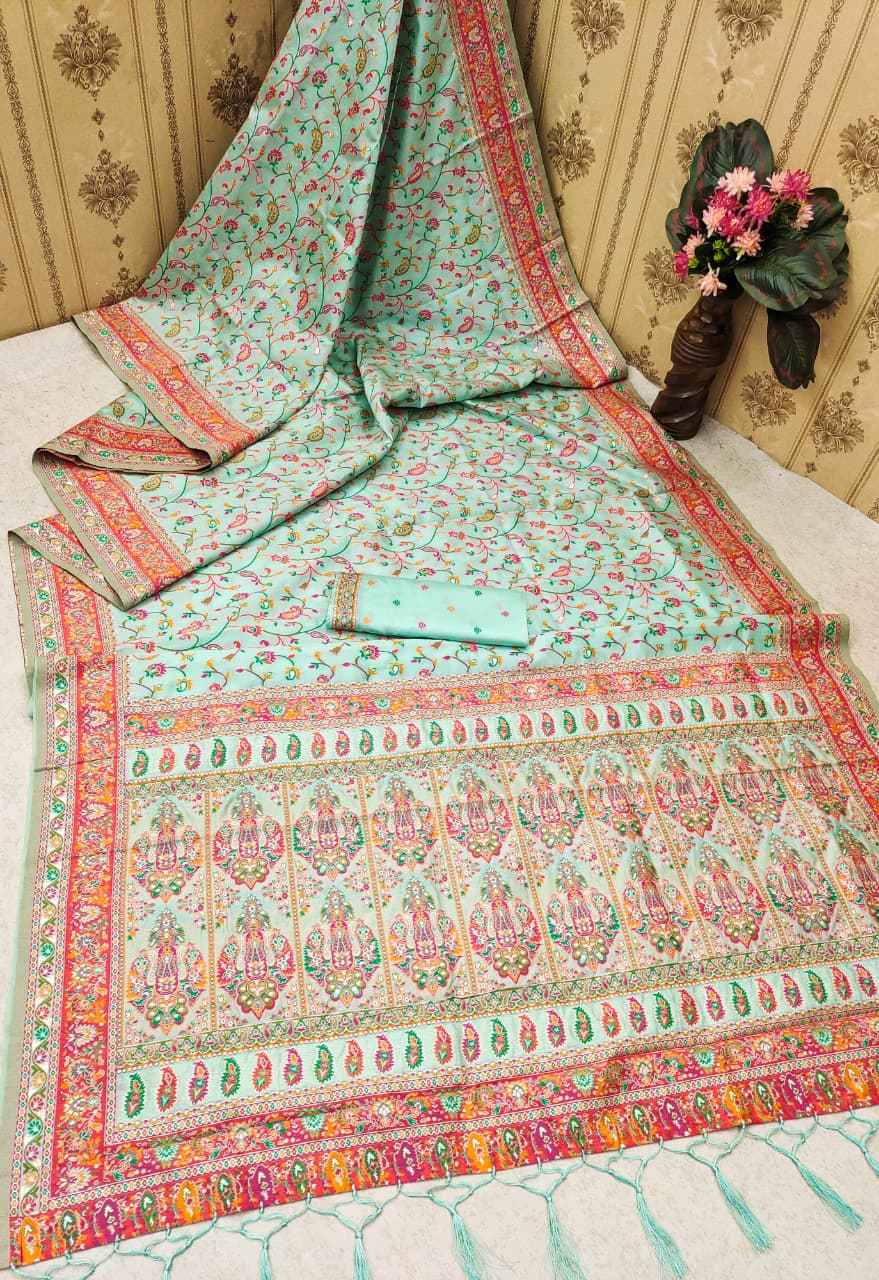 SOFT KASHMIRI PASHMINA SILK MEENA WEAVING SAREE AT WHOLESALE PRICE 
