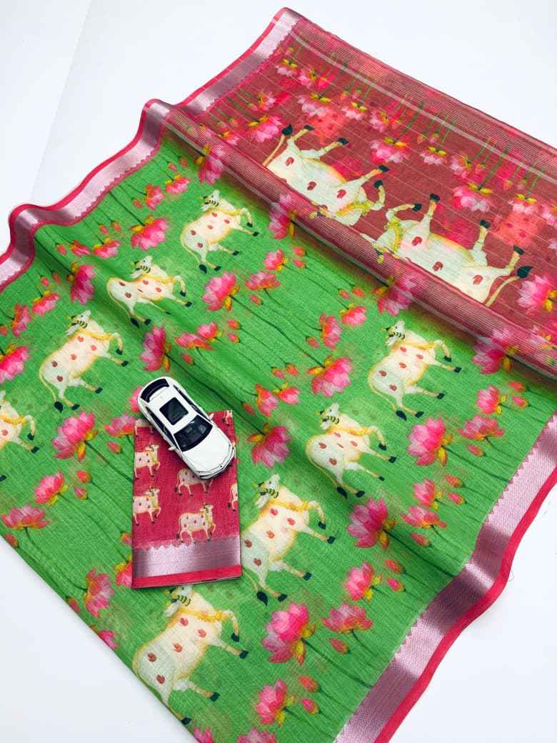 SOFT LINEN MANGALAGIRI DIGITAL PRINT SAREE AT WHOLESALE PRICE  