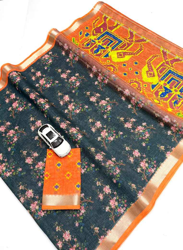 SOFT LINEN MANGALAGIRI DIGITAL PRINT SAREE AT WHOLESALE PRICE  