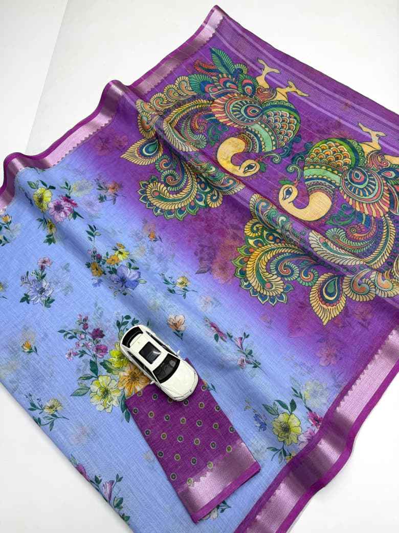 SOFT LINEN MANGALAGIRI DIGITAL PRINT SAREE AT WHOLESALE PRICE  