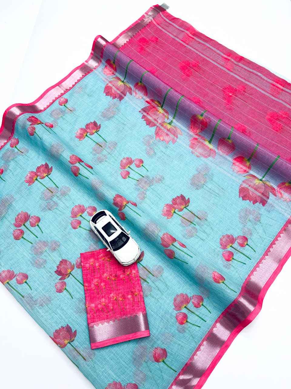 SOFT LINEN MANGALAGIRI DIGITAL PRINT SAREE AT WHOLESALE PRICE  