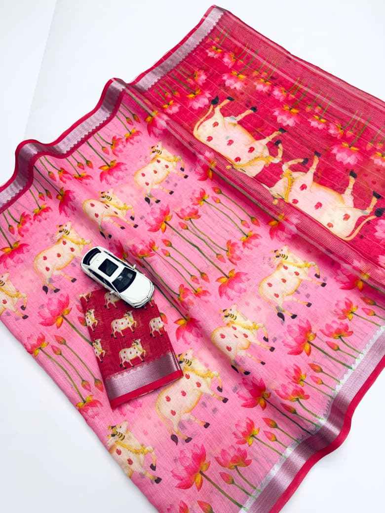 SOFT LINEN MANGALAGIRI DIGITAL PRINT SAREE AT WHOLESALE PRICE  