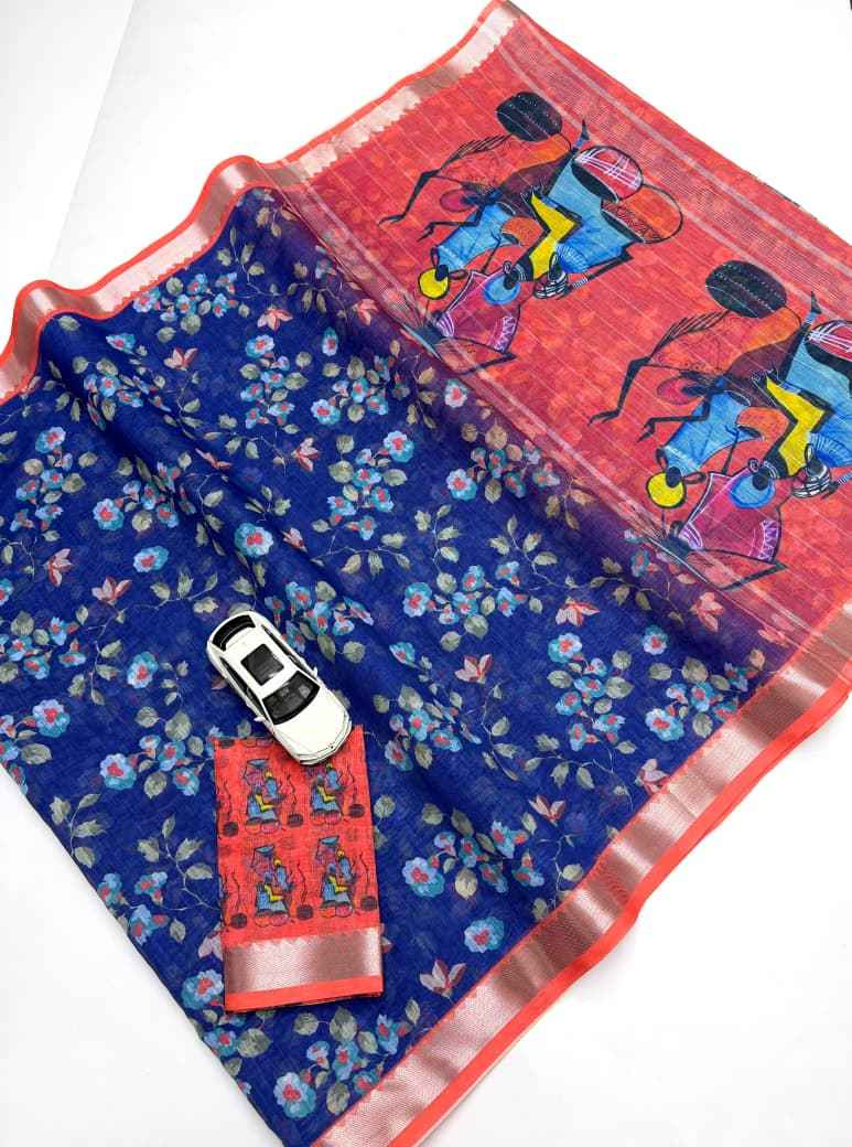 SOFT LINEN MANGALAGIRI DIGITAL PRINT SAREE AT WHOLESALE PRICE  