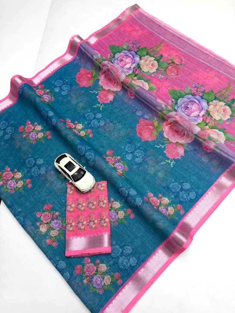 SOFT LINEN MANGALAGIRI DIGITAL PRINT SAREE AT WHOLESALE PRICE  