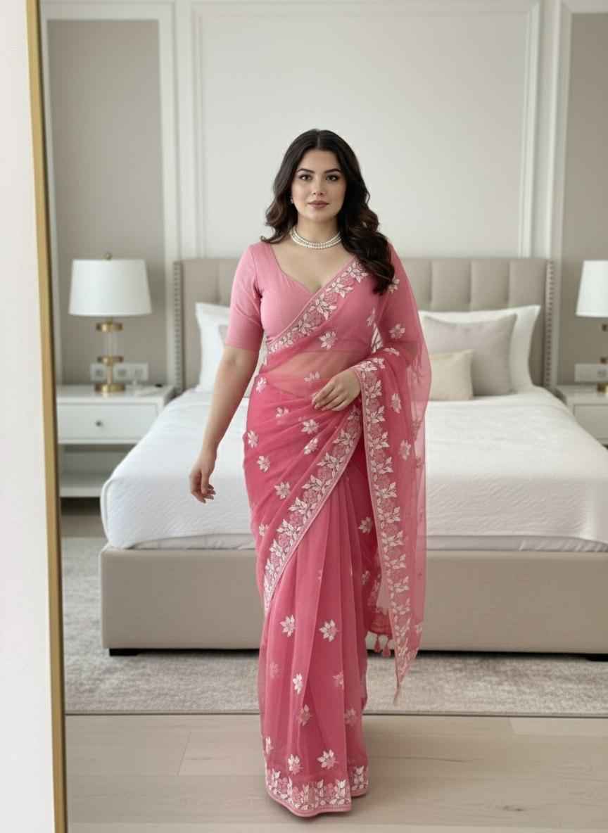 PREMIUM SOFT NET CHIKANKARI EMBROIDERY WORK SAREE AT WHOLESALE PRICE  