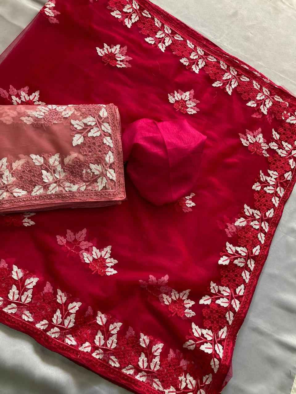 PREMIUM SOFT NET CHIKANKARI EMBROIDERY WORK SAREE AT WHOLESALE PRICE  