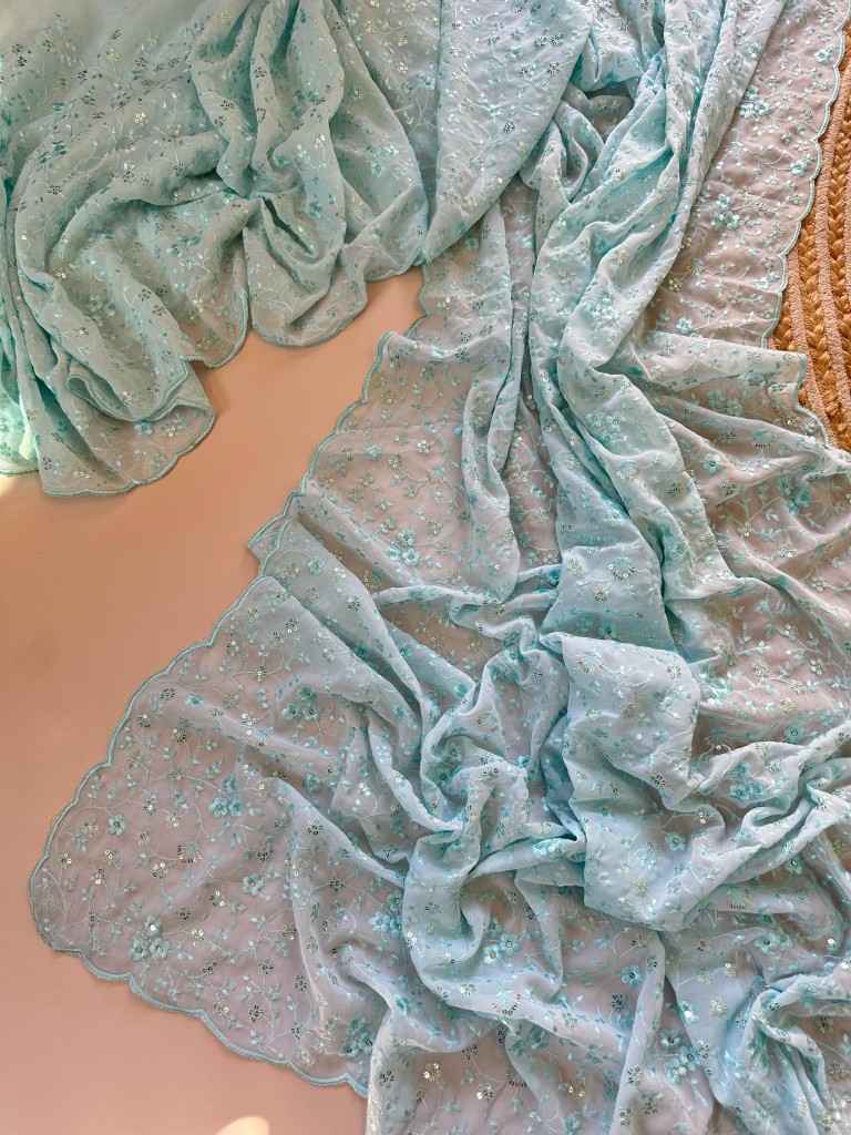 SOFT PURE GEORGETTE VISCOSE THREAD EMBROIDERY WORK SAREE  AT WHOLESALE PRICE  