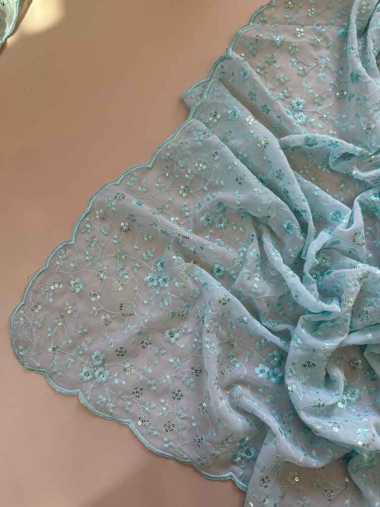 SOFT PURE GEORGETTE VISCOSE THREAD EMBROIDERY WORK SAREE  AT WHOLESALE PRICE  