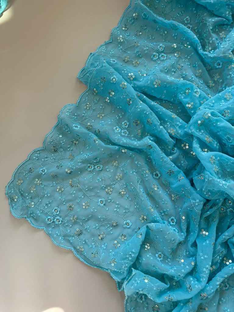 SOFT PURE GEORGETTE VISCOSE THREAD EMBROIDERY WORK SAREE  AT WHOLESALE PRICE  