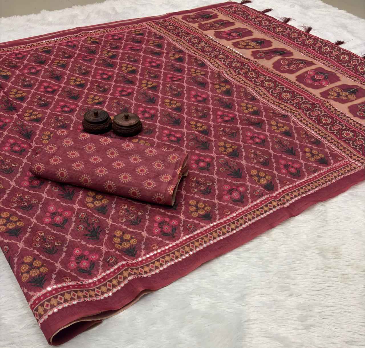 SOFT SPUN COTTON SLUB CODDING AND FOIL MIRROR THREAD WORK SAREE AT WHOLESALE PRICE