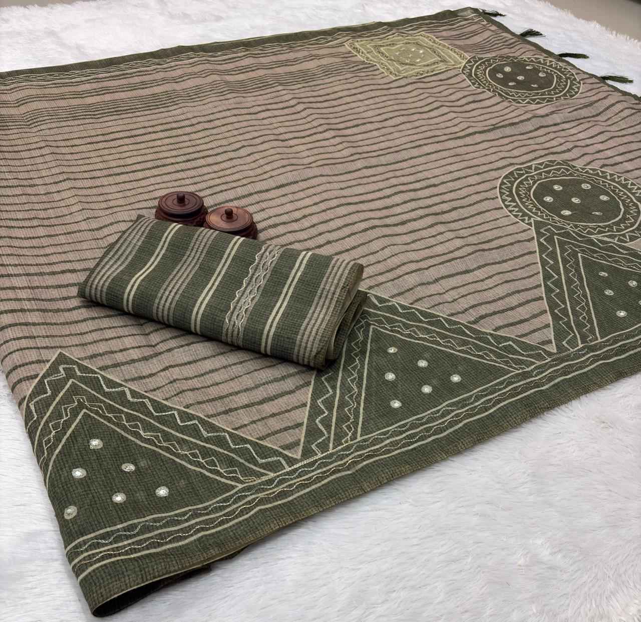 SOFT SPUN COTTON SLUB CODDING AND FOIL MIRROR THREAD WORK SAREE AT WHOLESALE PRICE