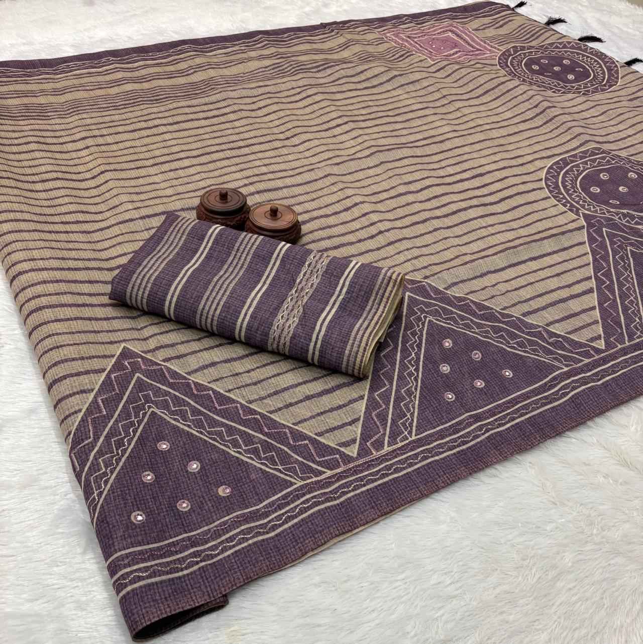SOFT SPUN COTTON SLUB CODDING AND FOIL MIRROR THREAD WORK SAREE AT WHOLESALE PRICE