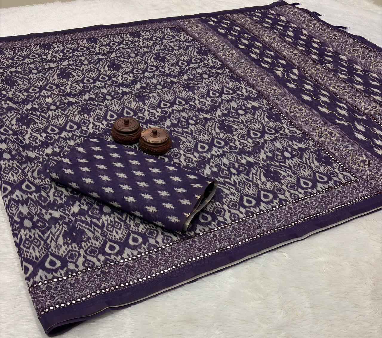 SOFT SPUN COTTON SLUB CODDING AND FOIL MIRROR THREAD WORK SAREE AT WHOLESALE PRICE