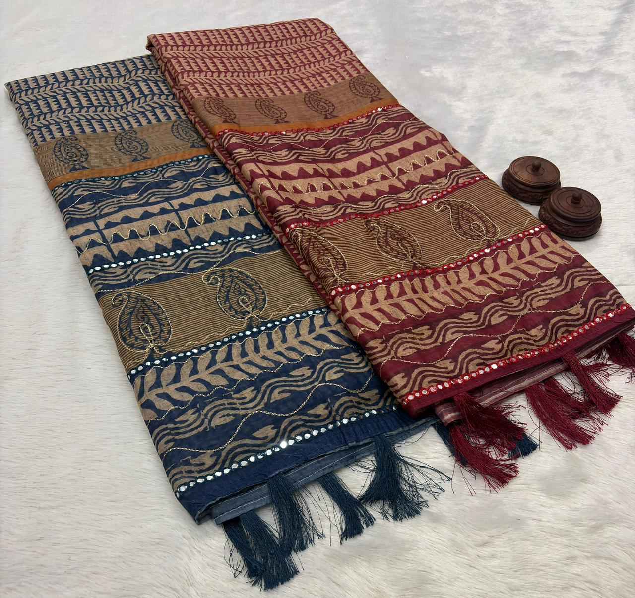 SOFT SPUN COTTON SLUB CODDING AND FOIL MIRROR THREAD WORK SAREE AT WHOLESALE PRICE