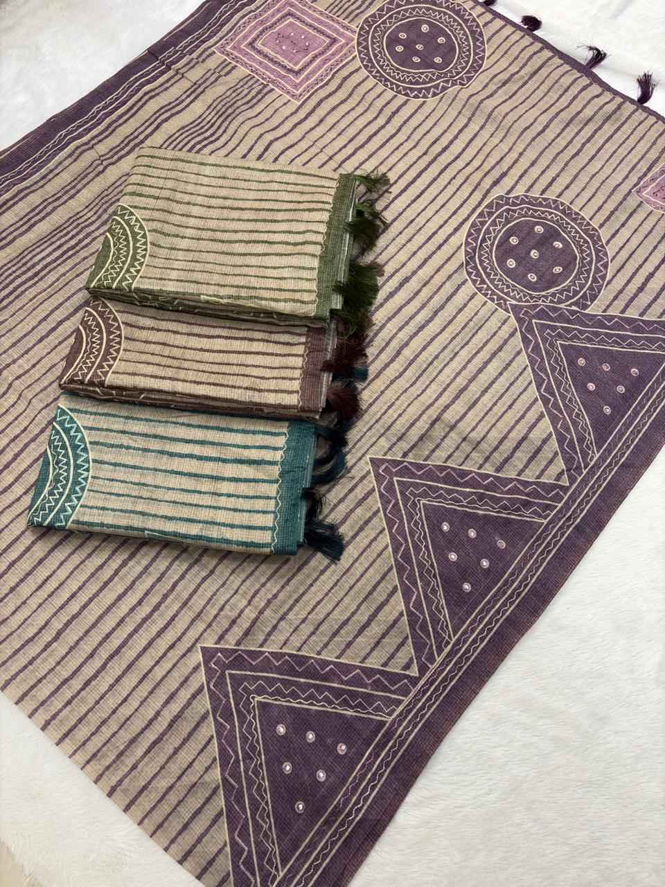 SOFT SPUN COTTON SLUB CODDING AND FOIL MIRROR THREAD WORK SAREE AT WHOLESALE PRICE