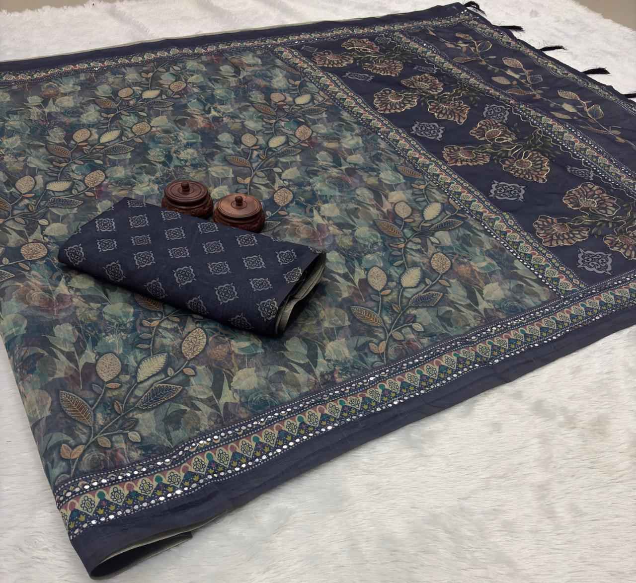 SOFT SPUN COTTON SLUB CODDING AND FOIL MIRROR THREAD WORK SAREE AT WHOLESALE PRICE