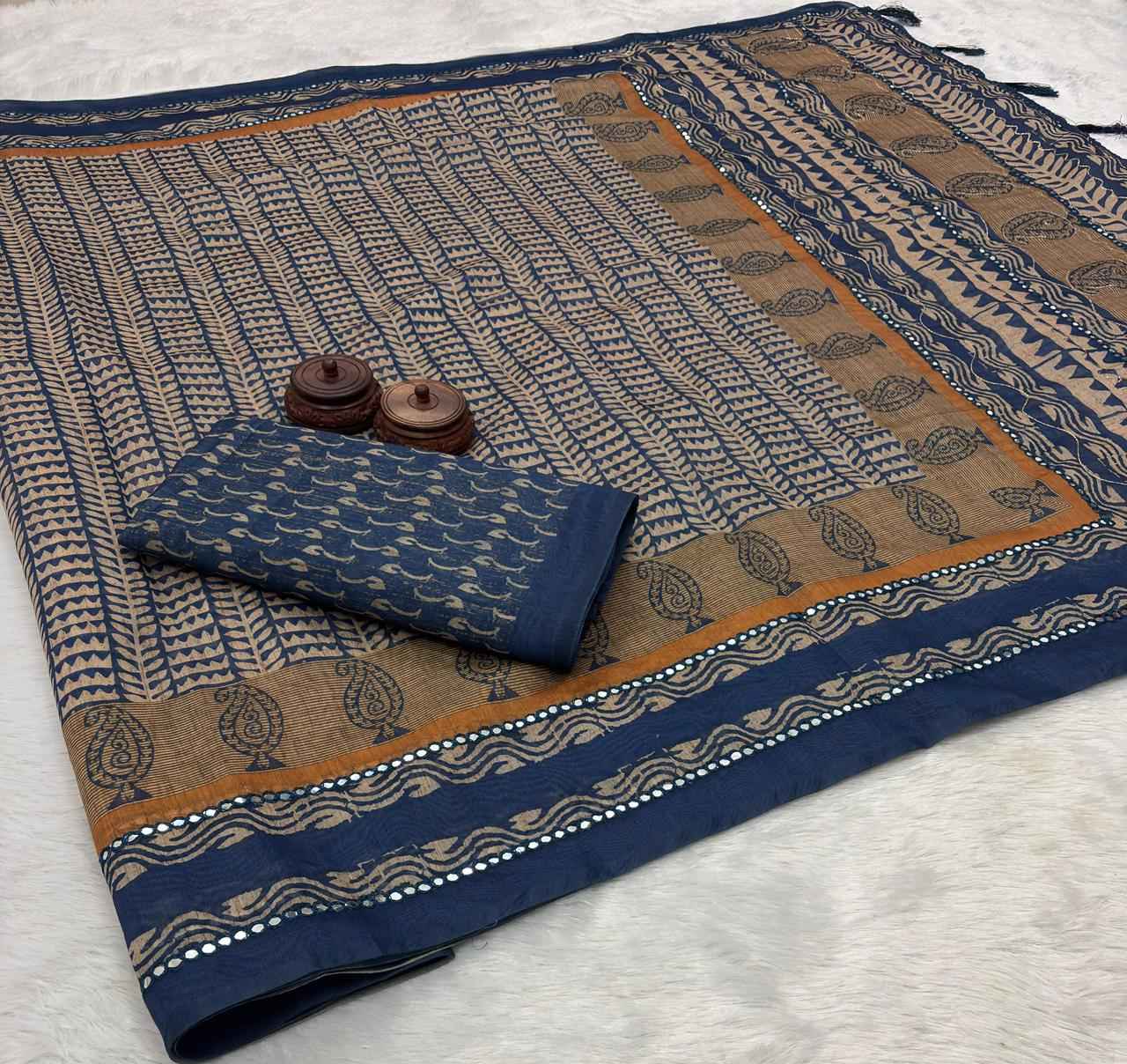 SOFT SPUN COTTON SLUB CODDING AND FOIL MIRROR THREAD WORK SAREE AT WHOLESALE PRICE