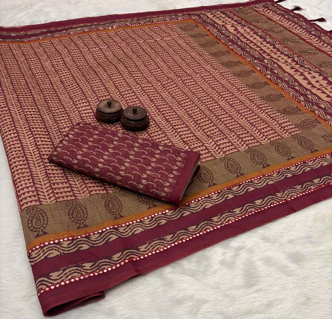 SOFT SPUN COTTON SLUB CODDING AND FOIL MIRROR THREAD WORK SAREE AT WHOLESALE PRICE